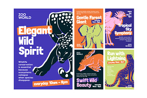 Vintage zoo posters with animals set, an Animal Illustration by PaperTrident