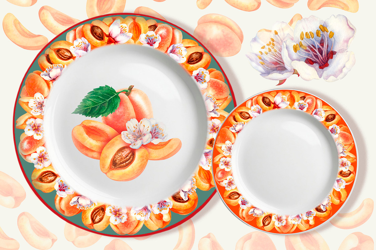 Apricot Fruits & Flowers, watercolor, a Food Illustration by EL_SUHOVA (Photo 4 of 17)