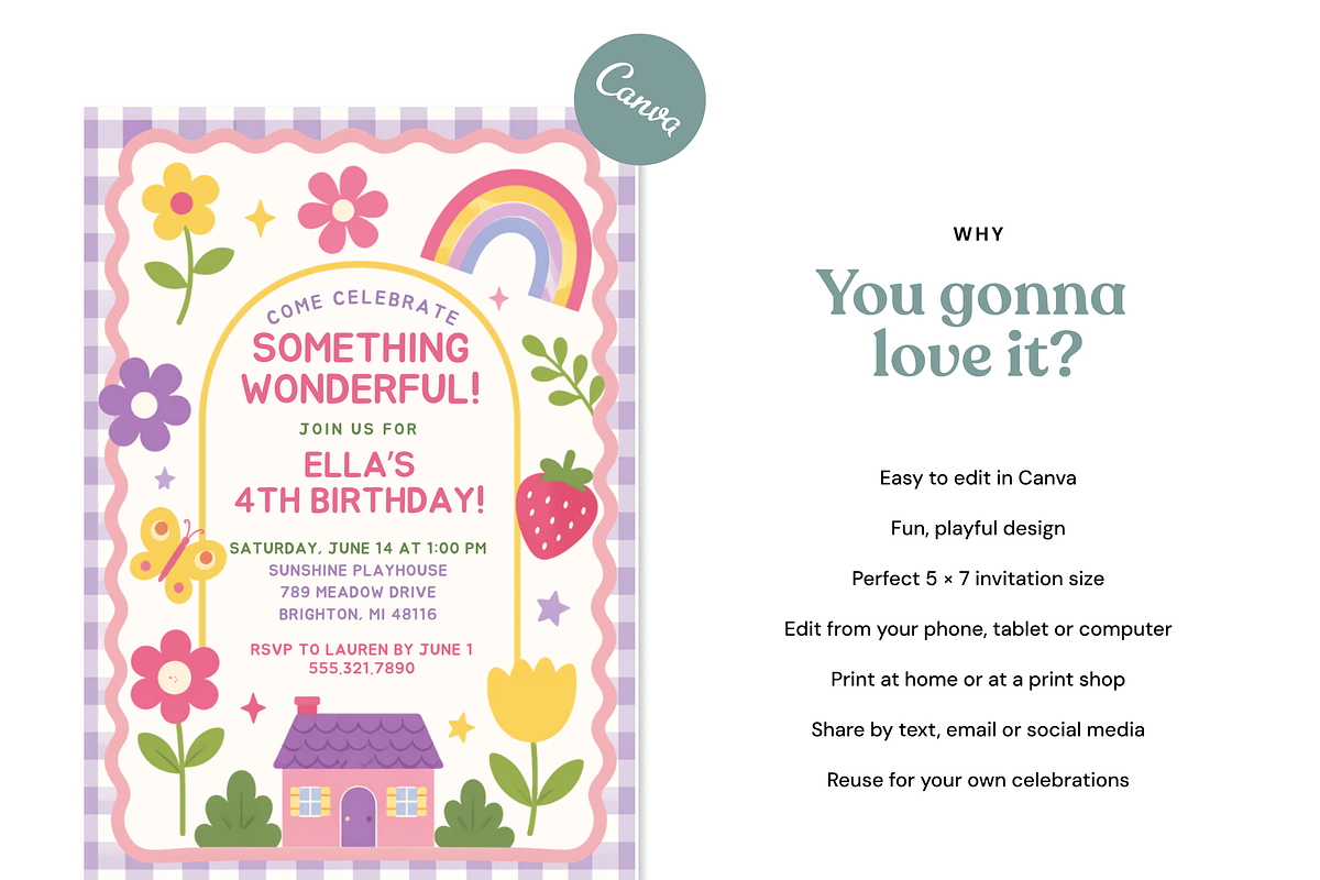 Retro Rainbow Girls Birthday Invite, an Invitation Template by heynomi (Photo 9 of 20)