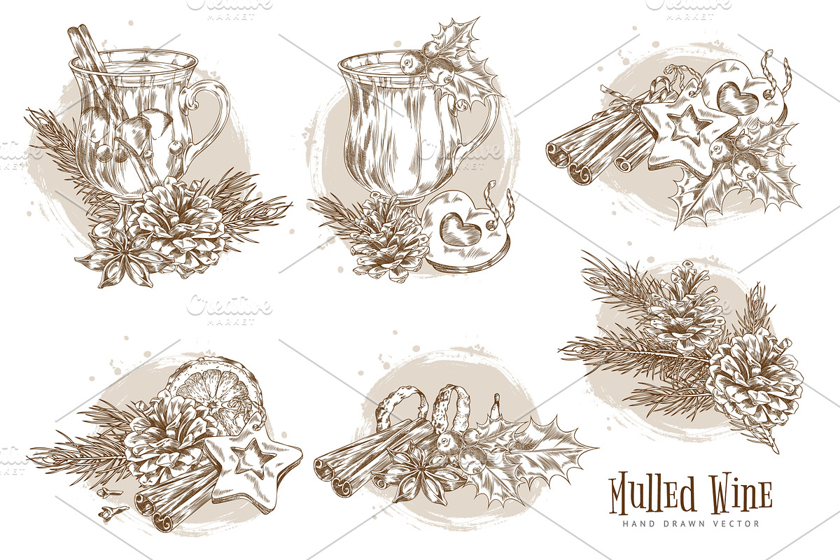 Glass of mulled wine decorated with, a Food Illustration by Sabelskaya