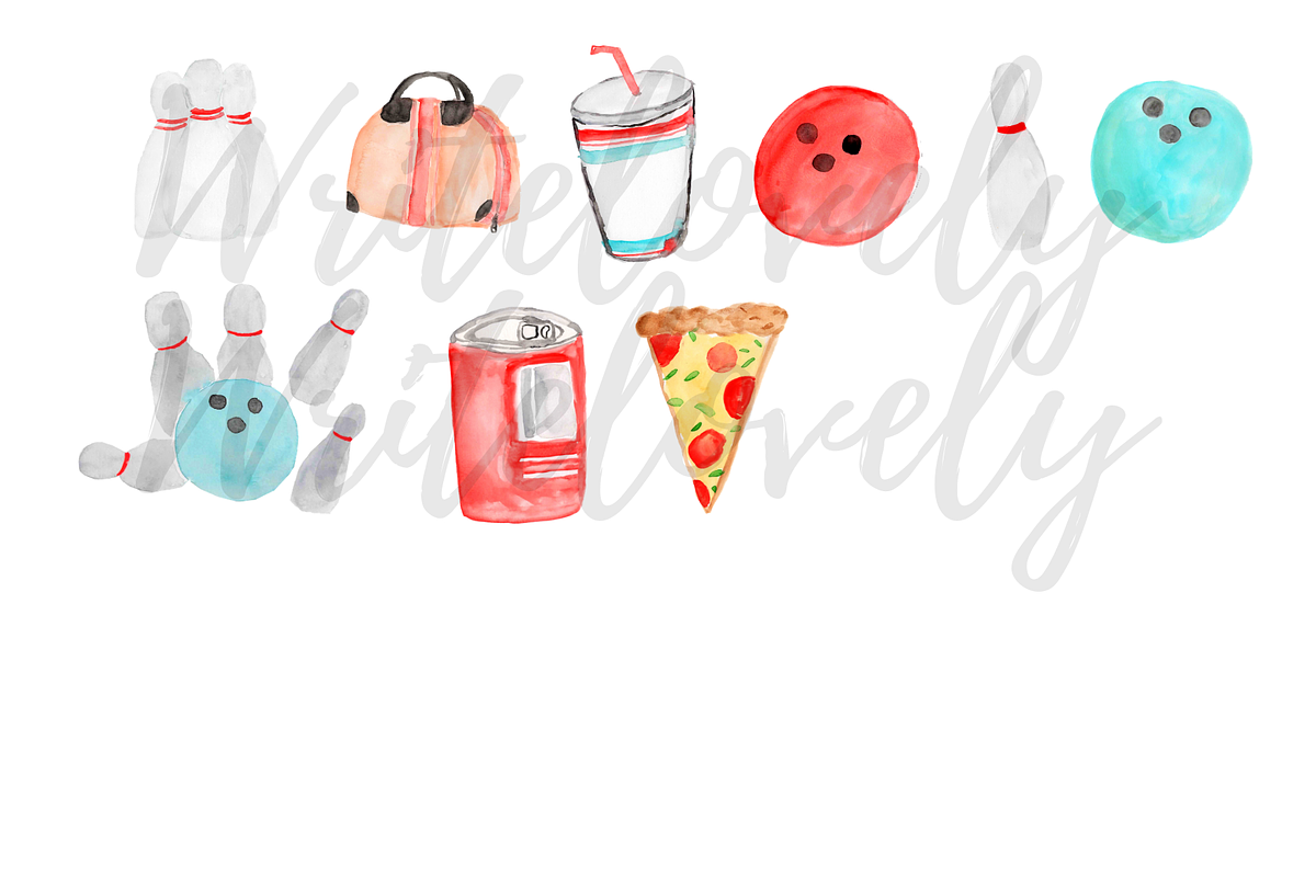 Watercolor bowling clipart, an Illustration by Writelovely (Photo 2 of 2)