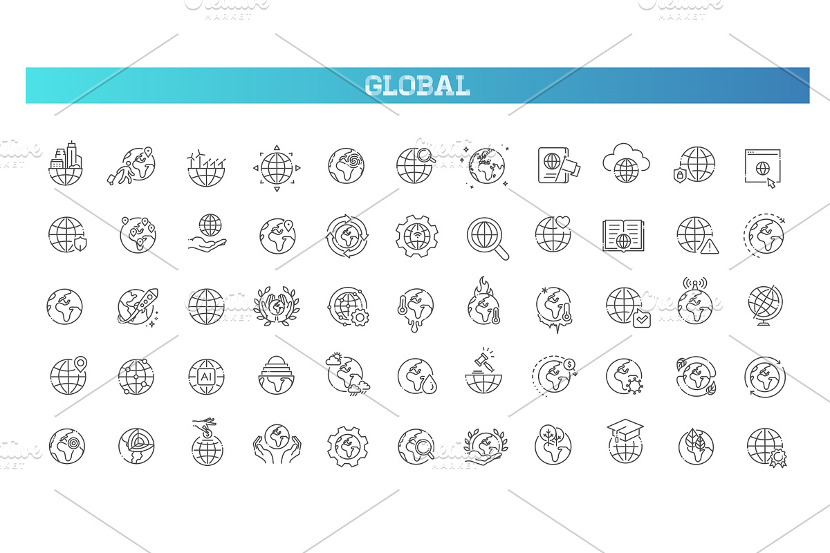 Globe vector icons, an Outline Icon by Tettygreen (Photo 1 of 2)