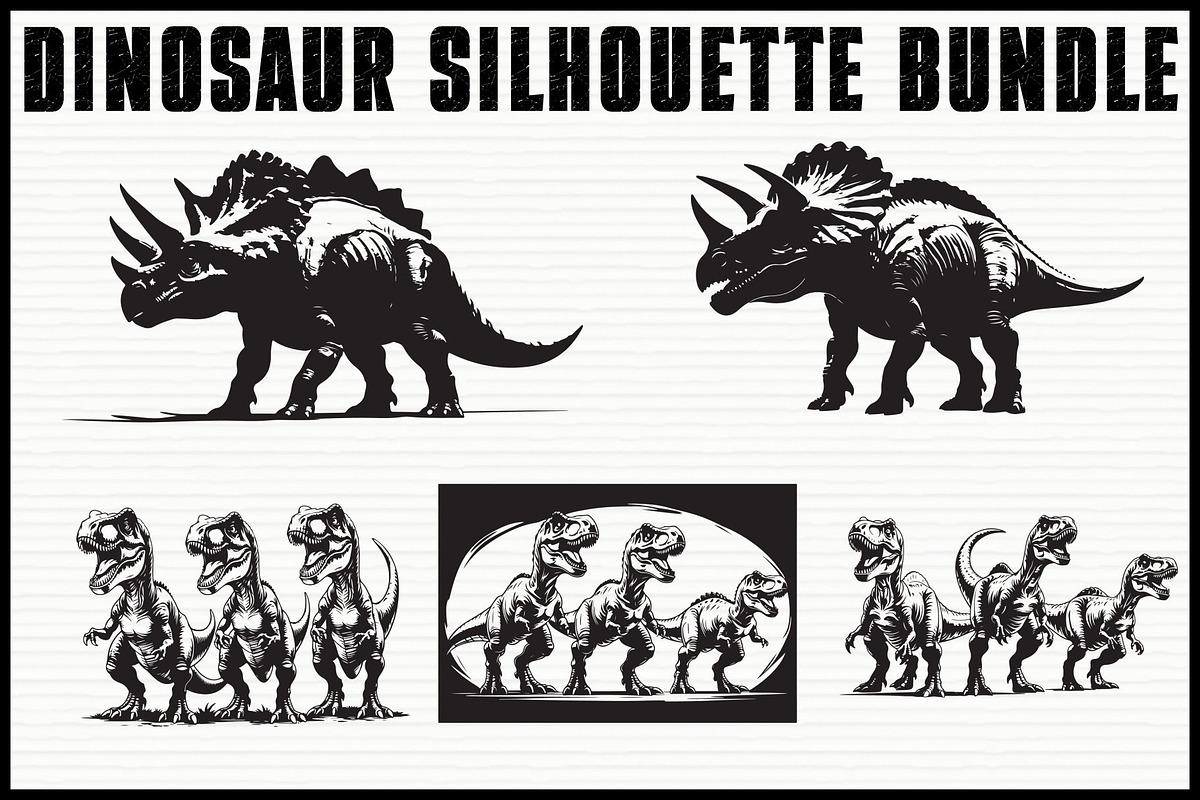 Dinosaur Silhouette Clipart Set, an Illustration by Gfx_Store (Photo 1 of 7)