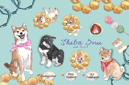 Shiba Inu With Mochi-Watercolor Clip
