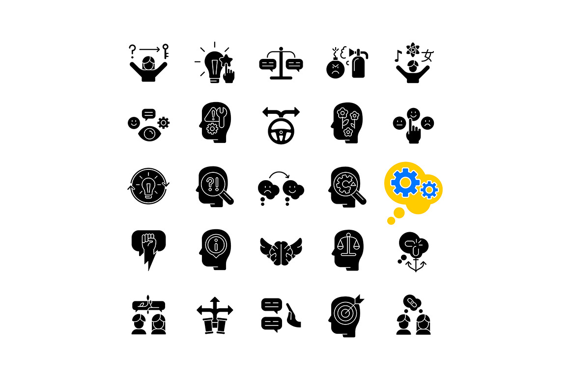 Critical thinking icons set, a Solid Icon by IMG Visuals
