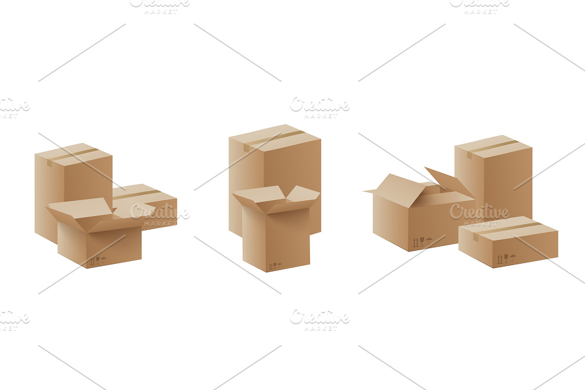 Set of mail cardboard boxes bunch, an Object Illustration by Sabelskaya