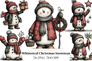 Whimsical Christmas Snowman Clipart, an Illustration by CraftArtStudio