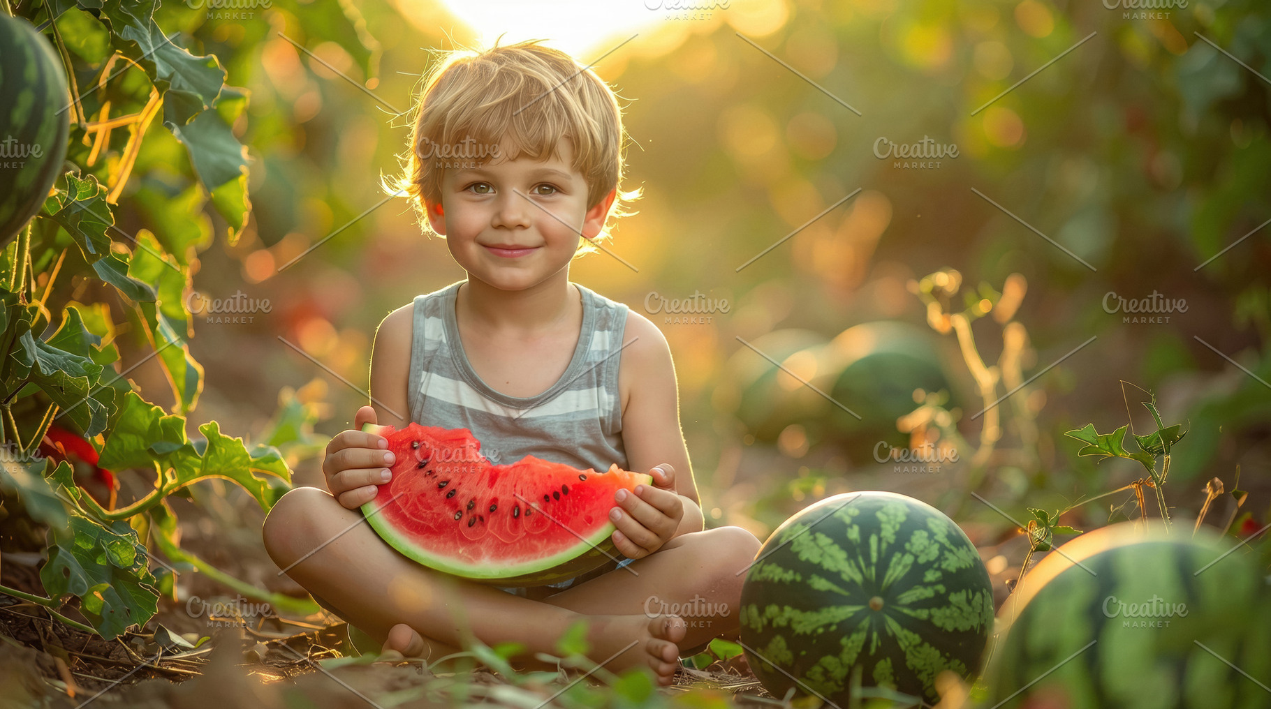 Child Eating Watermelon in Summer Garden, a Food & Drink Photo by Davizro's Market
