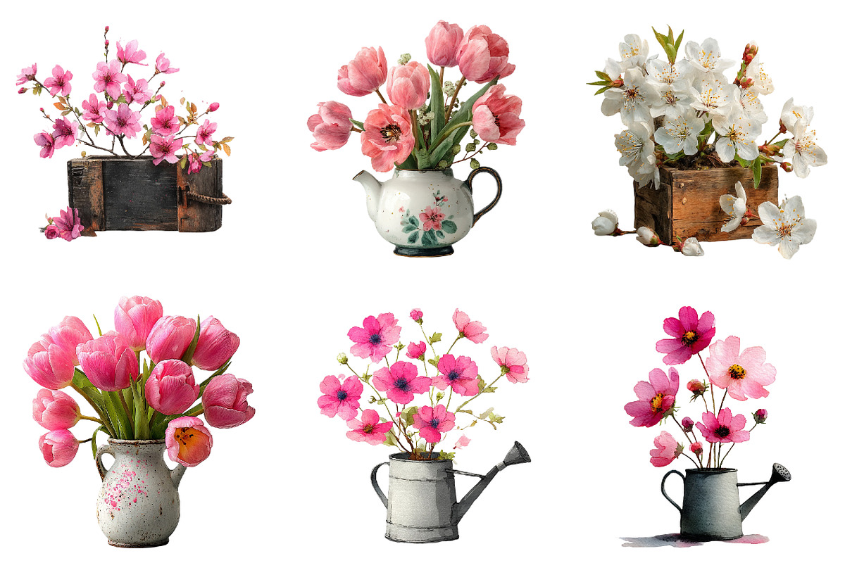 Whimsical Pink Flowers Spring Clipar, an Illustration by DreamArtGraphic (Photo 2 of 4)