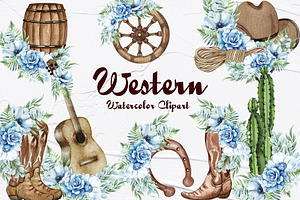 Western Blue Floral Cowboy Boots