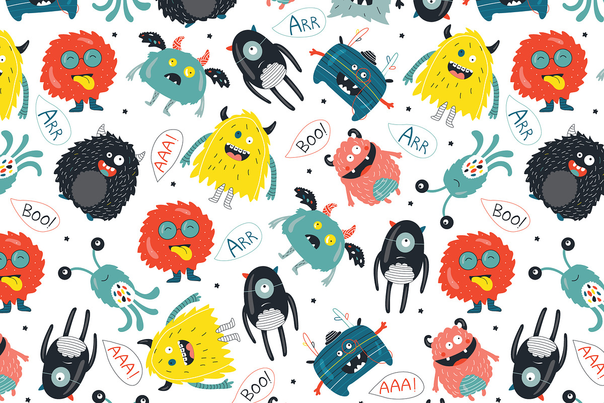 Monsters pattern, a Pattern Graphic by narinadraban (Photo 2 of 3)