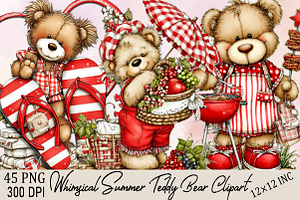 Whimsical Summer Teddy Bear Clipart, an Illustration by SVGArt