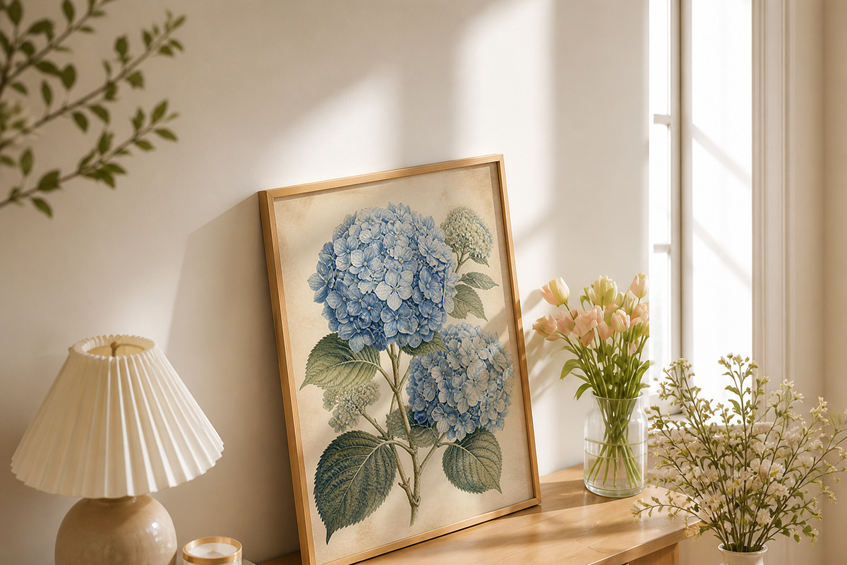 Vintage Blue Hydrangea Botanical Art, a Decorative Illustration by elfy creative (Photo 6 of 6)