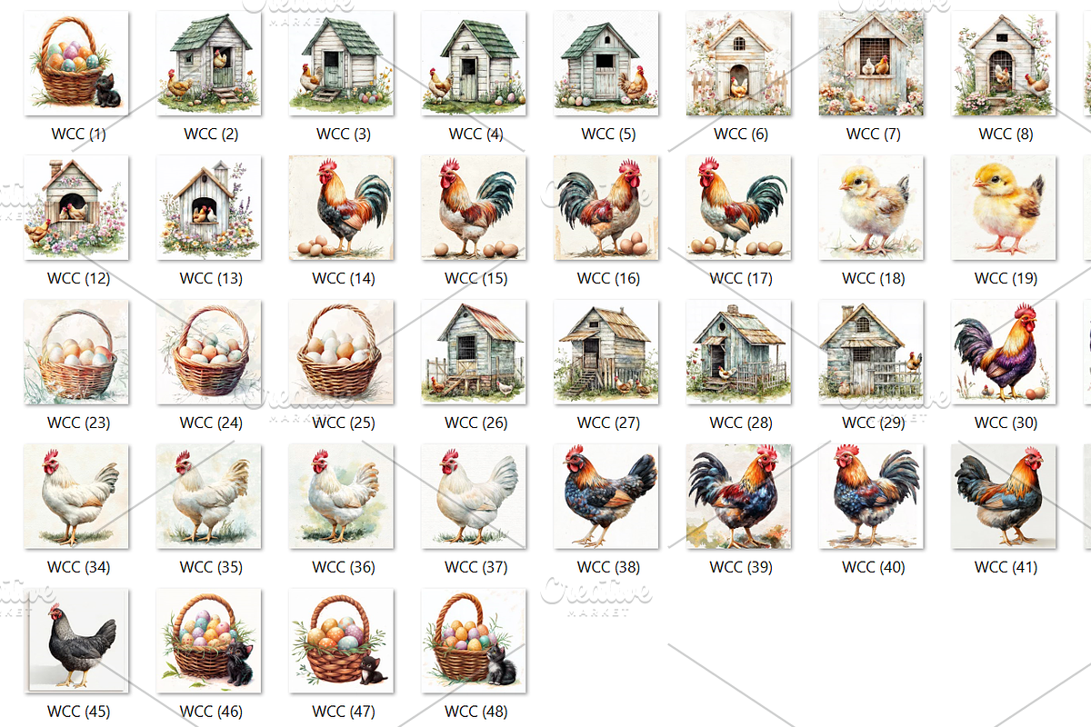 48 Watercolor Chicken Clipart, an Illustration by HubbaDigitals (Photo 2 of 8)