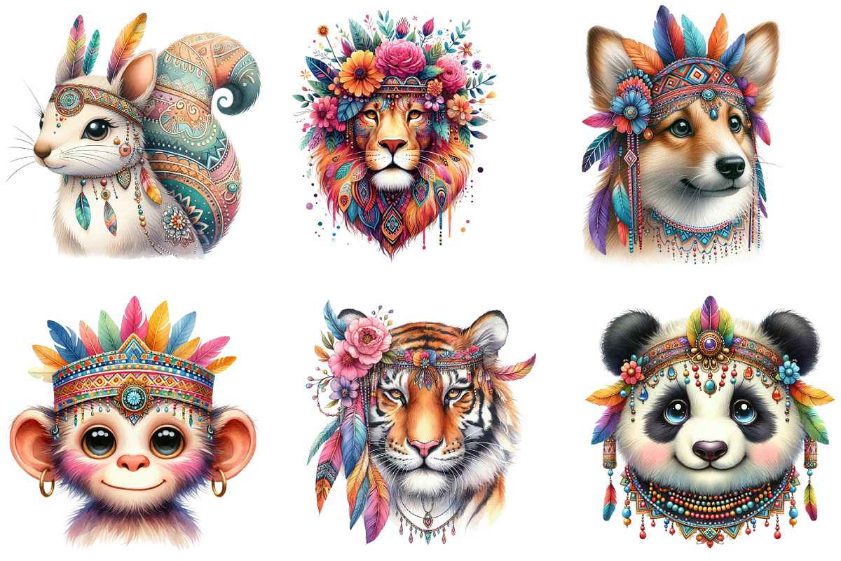 Boho Animal Portraits Watercolor, an Illustration by DreamArtGraphic (Photo 4 of 5)