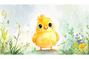 Cute Yellow Chick Watercolor, an Animal Illustration by LadadikArt