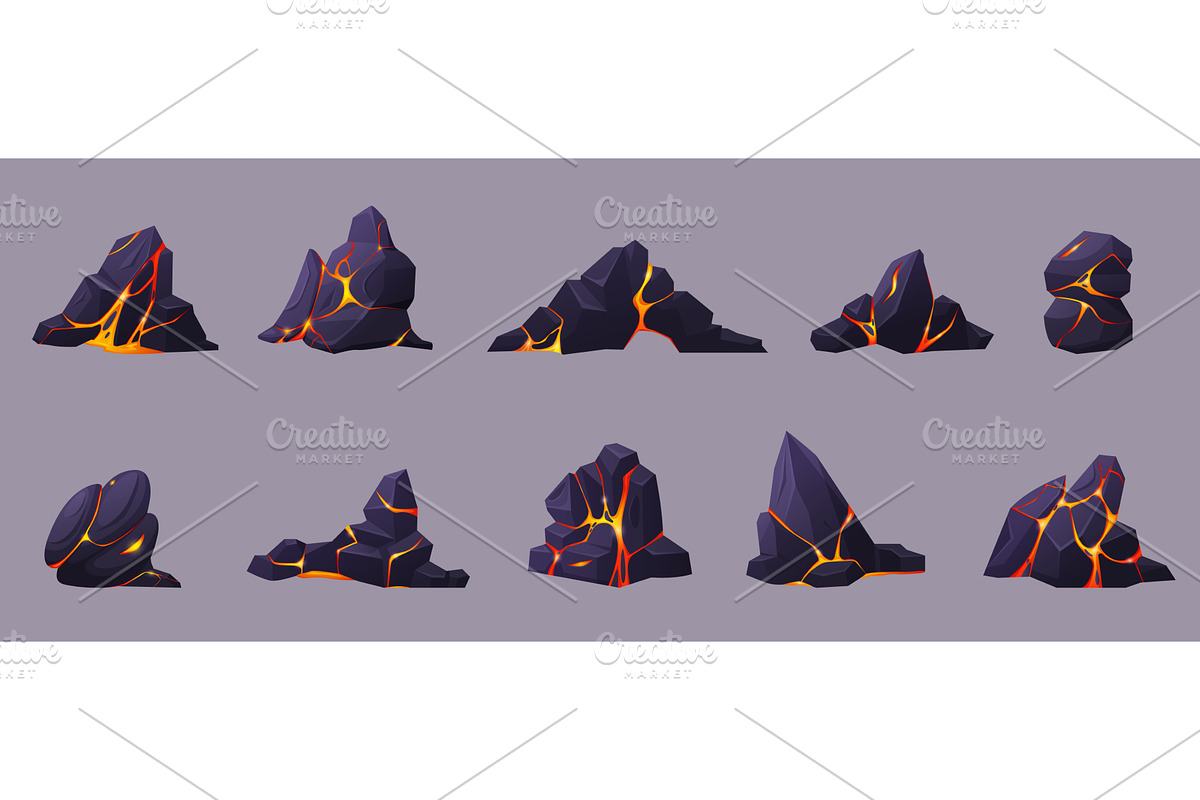 Cartoon volcanic rocks. Stones with, an Illustration by LadadikArt