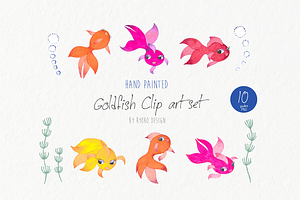 Cute watercolor goldfish clip art