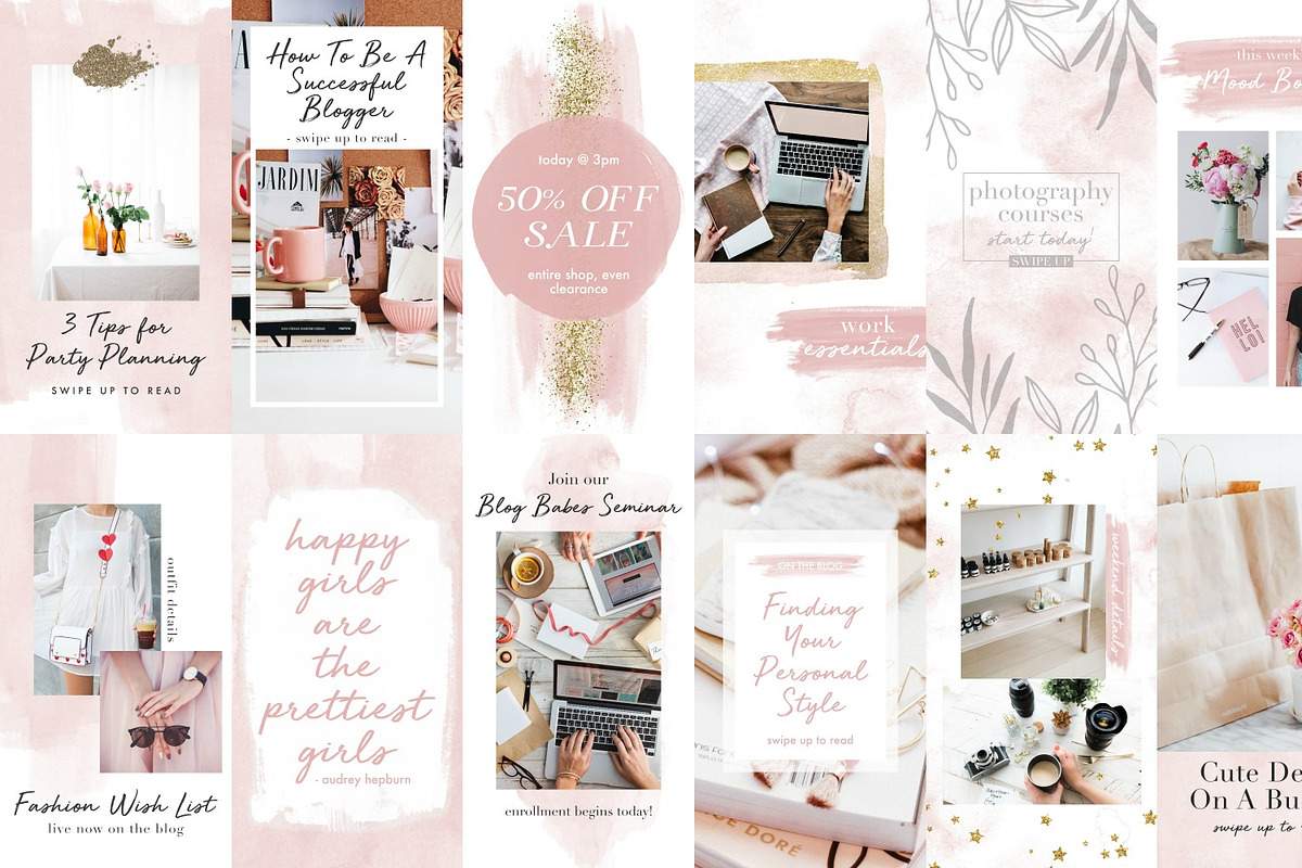 12 Pink Instagram Story Templates, a Social Media Template by The Reverie Collective (Photo 2 of 2)