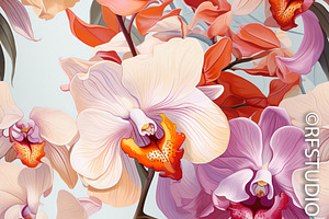 SUNLIT ORCHIDS. Seamless Bundle Of 8