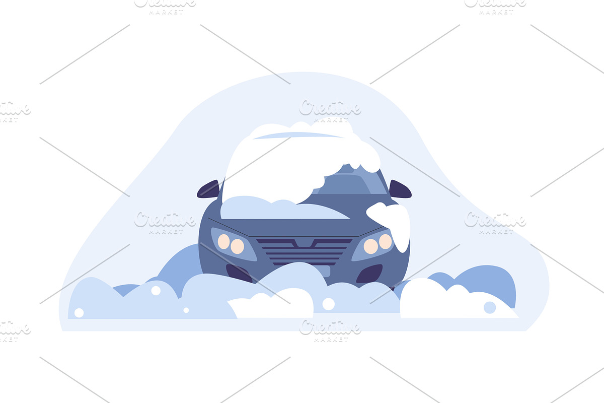 Car in snowdrift. Snow cap on auto, a Transportation Illustration by Valerie Bodnar