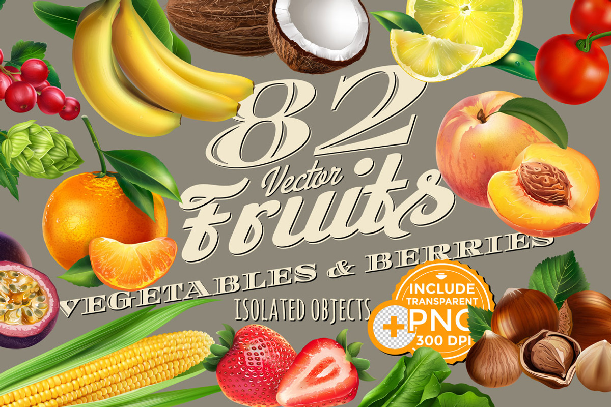 82 Fruits, Berries and Vegetables, an Object Graphic by ConceptCafe (Photo 1 of 6)