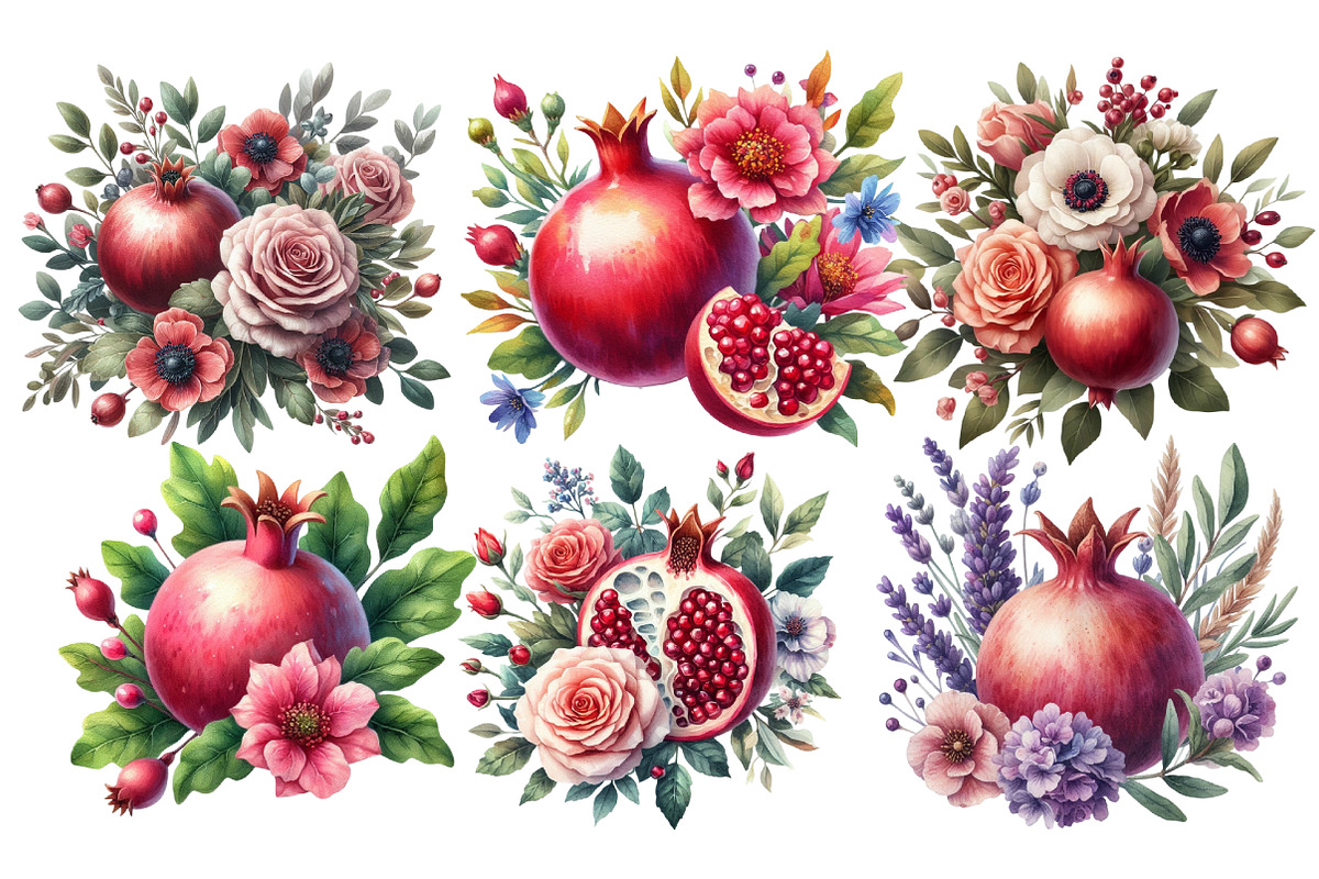 Watercolor Pomegranate Clipart, an Illustration by Designworld (Photo 4 of 6)