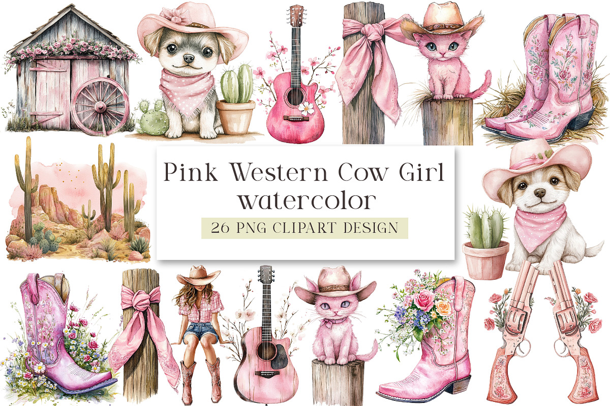Pink Western Cow Girl Clipart, an Illustration by DreamArtGraphic (Photo 1 of 4)