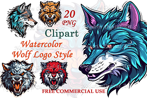 Watercolor Wolf Logo Style Digital