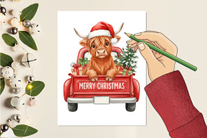 Red Christmas Highland Cow PNG, an Illustration by designcity5