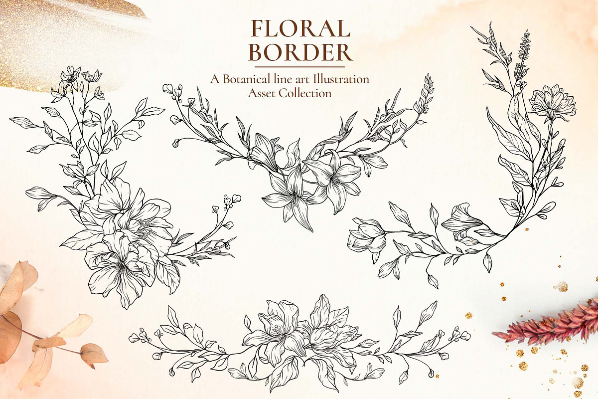Floral Line Art Botanical Set Kit, a Decorative Illustration by Papatongartist (Photo 5 of 10)
