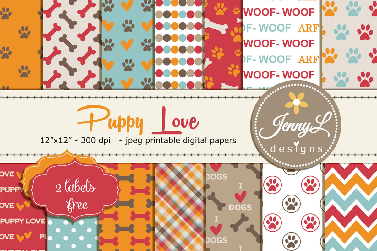 Dog Digital paper /Pet Digital Paper, a Pattern Graphic by JennyL Designs (Photo 1 of 5)
