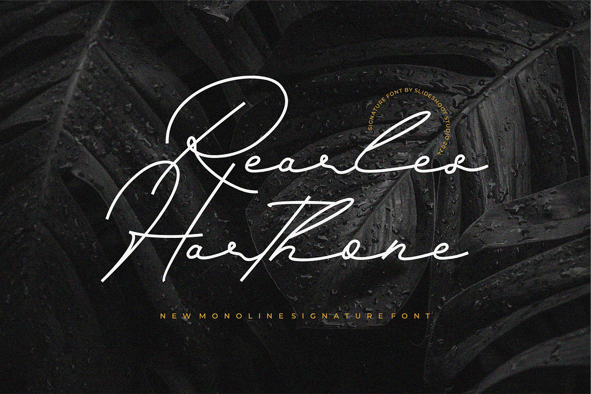 Rearles Harthone || Monoline Script, a Script Font by Idea Studio (Photo 1 of 5)