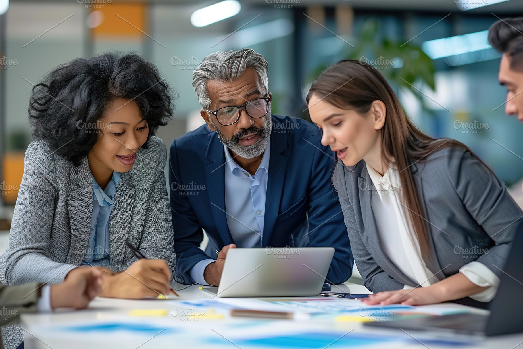 Portrait of business people standing as a team in modern office, a Business Photo by AlyaAnd