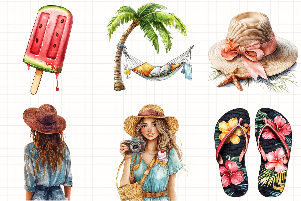 Watercolor Summer Clipart, Vacation, an Illustration by Libby Wishes (Photo 3 of 5)