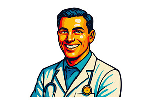Smiling Doctor Stethoscope vector, a Healthcare Illustration by AlexArt