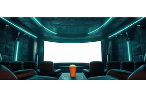 Futuristic home theater with glowing, a Technology Photo by piter.goskov