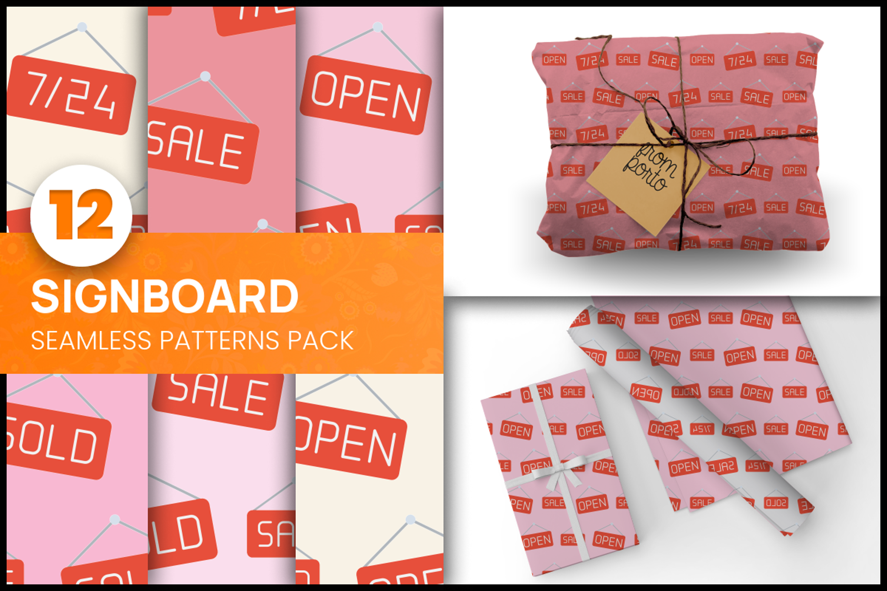 Signboard Seamless Patterns, a Pattern Graphic by Custom Fonts & Patterns