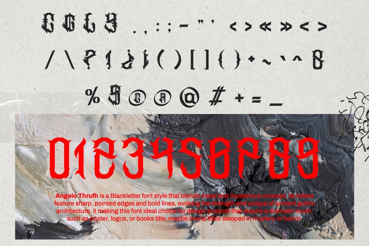 Angelo Thrufh - Modern Blackletter, a Blackletter Font by Dhabee (Photo 3 of 15)