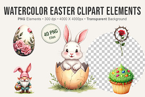 Watercolor Easter Clipart Elements, an Illustration by Artnoy