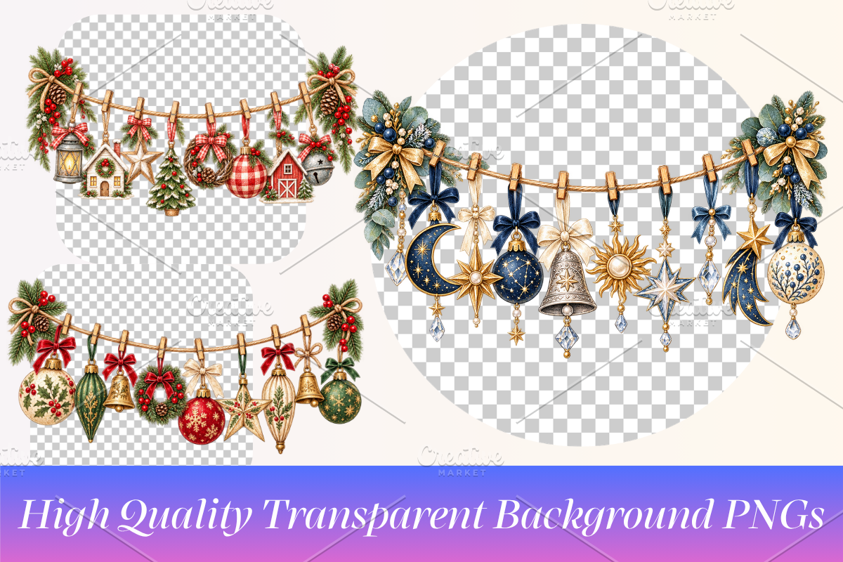 Ornamental Christmas Clothesline, a Seasonal Illustration by Ink Gallery (Photo 3 of 8)