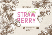 Strawberry. Engraving style vector, a Food Illustration by Tata Pilip (Thumbnail 1 of 6)