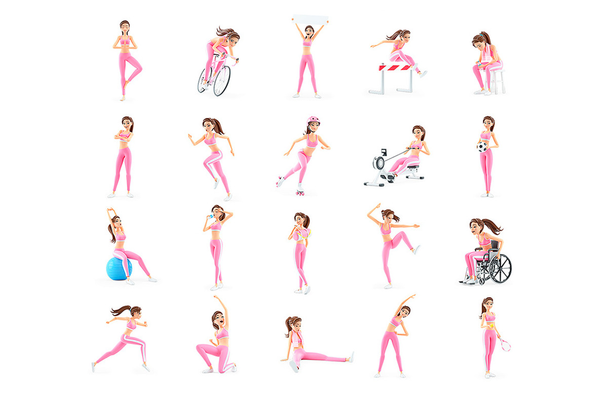 Sporty Woman – Set of 45 Poses, a Person Illustration by 3DMask (Photo 4 of 6)