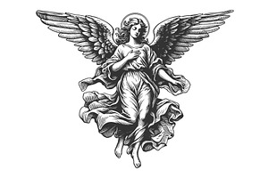 Graceful Angel In Flight Engraving