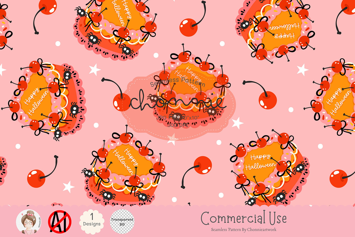 Kawaii Halloween Cake Seamless Patte, a Pattern Graphic by Chonnieartwork (Photo 1 of 5)