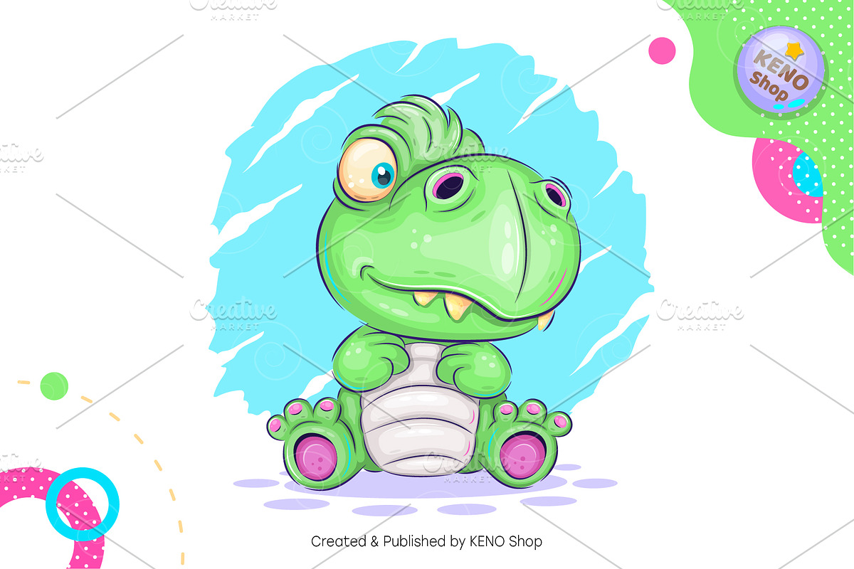 Cartoon little Dino. Tshirt, PNG., an Animal Illustration by KENO Mascots (Photo 2 of 4)