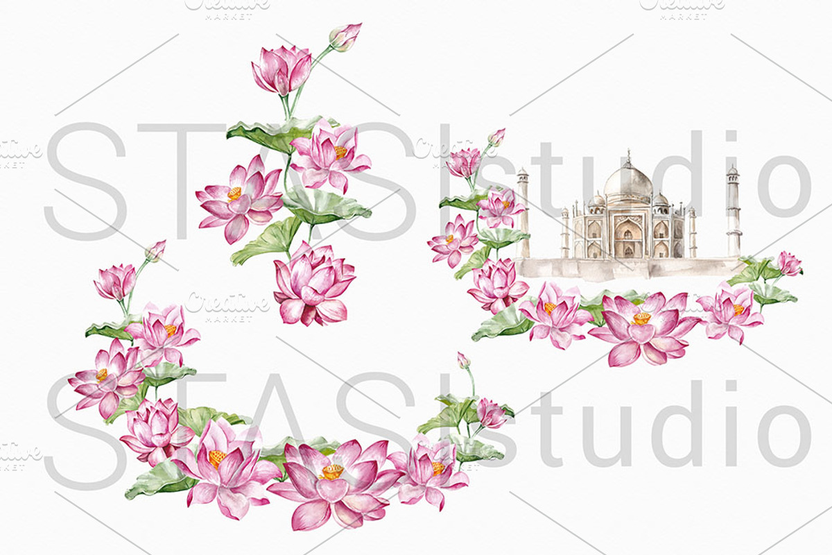 Taj Mahal Watercolor Clipart, a Decorative Illustration by STASIstudio (Photo 3 of 3)
