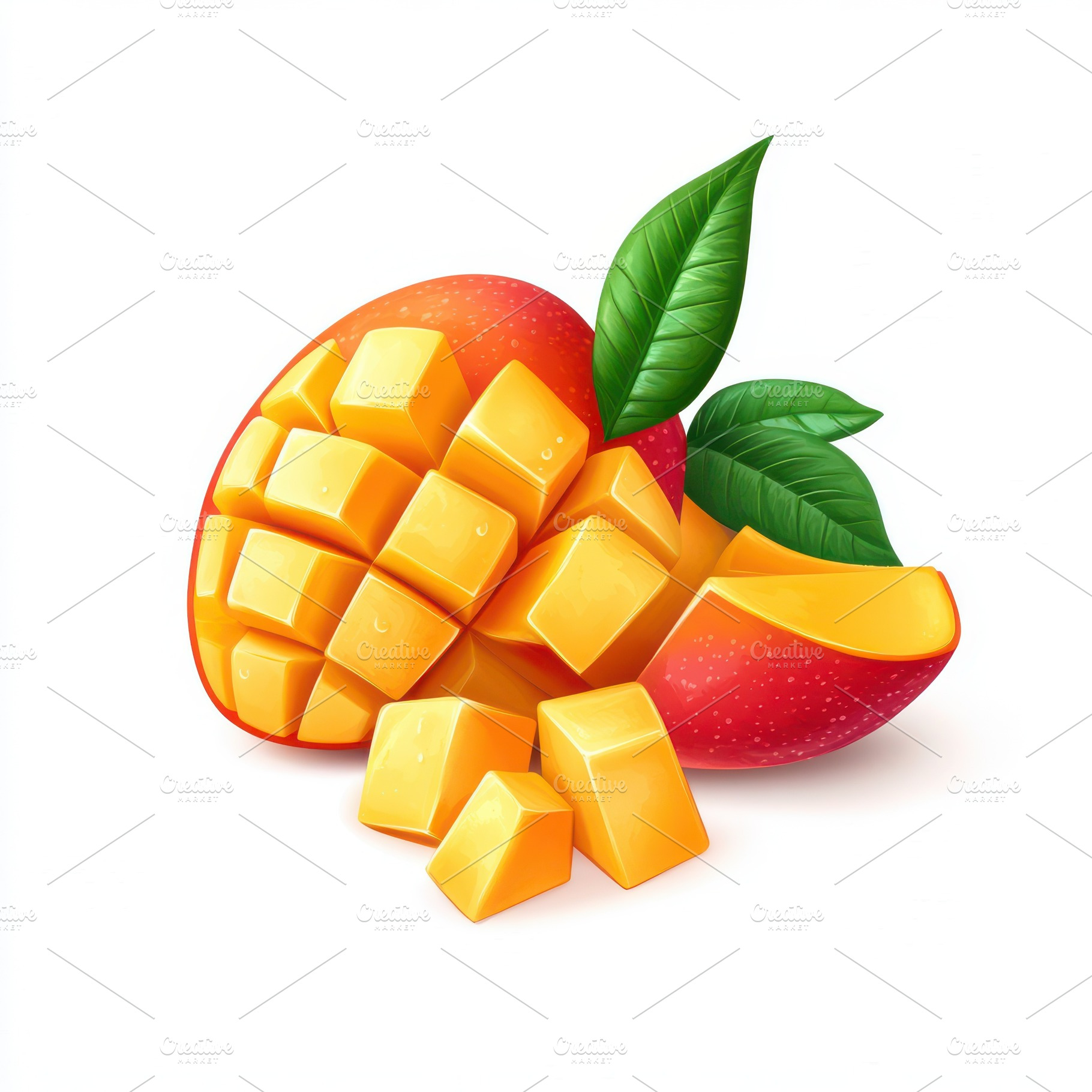 Mango with mango slices cubes with g, a Food & Drink Photo by Pixeness Studio