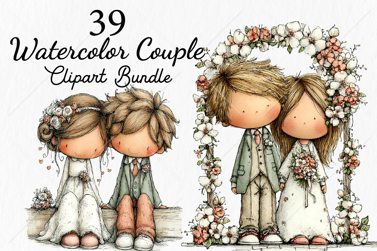 Watercolor Couple Clipart Bundle, a Seasonal Illustration by Canvas Craft (Photo 1 of 10)
