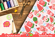Cute Watermelon Soda Drink Seamless, a Background Graphic by K.JackArtwork (Thumbnail 6 of 8)